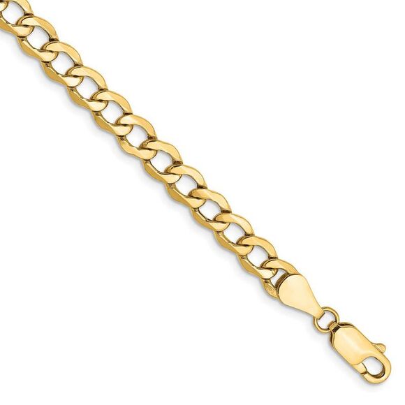 5.25mm 14k Yellow Gold Hollow Curb Link Chain Bracelet 8 Inch